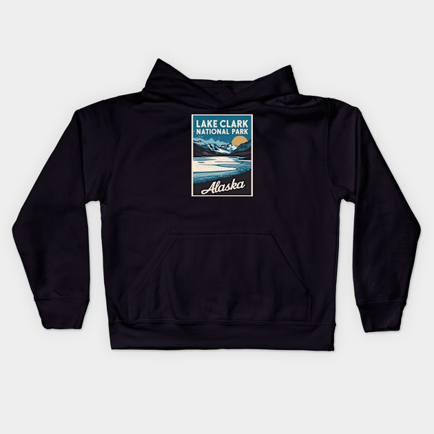 Lake Clark National Park Retro Travel Poster Kids Hoodie by Perspektiva